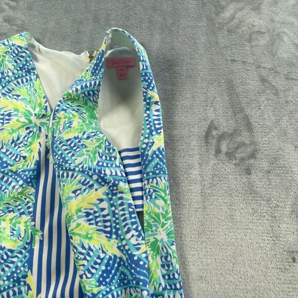 Lilly Pulitzer Dress XS Chiara Bennet Blue Stripe Tropic Print Cut Out Shift - Picture 2 of 15